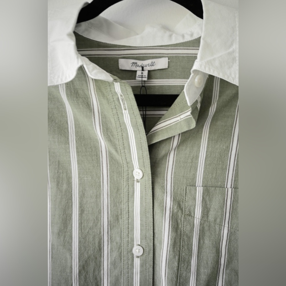 Madewell Olive Green Striped Button Down Shirt - Picture 10 of 13